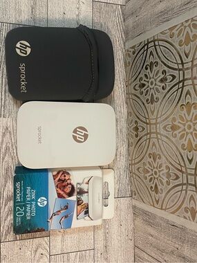 HP Sprocket Mini Portable Photo Printer in White with Black Sleeve